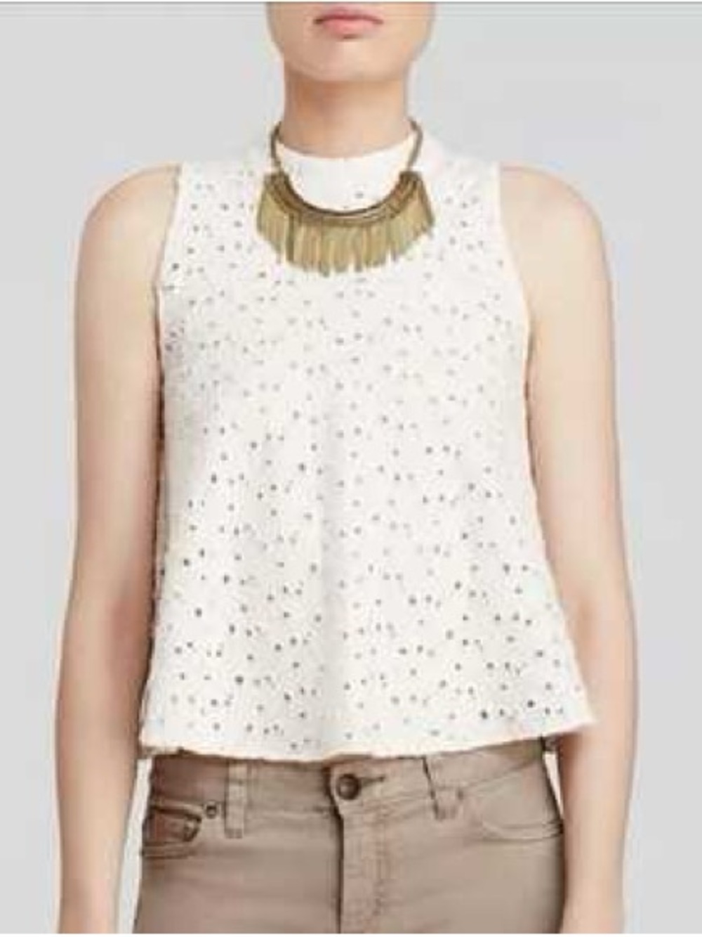 Free People Eyelet Keyhole Tank Top Ivory size Large - Picture 1 of 8